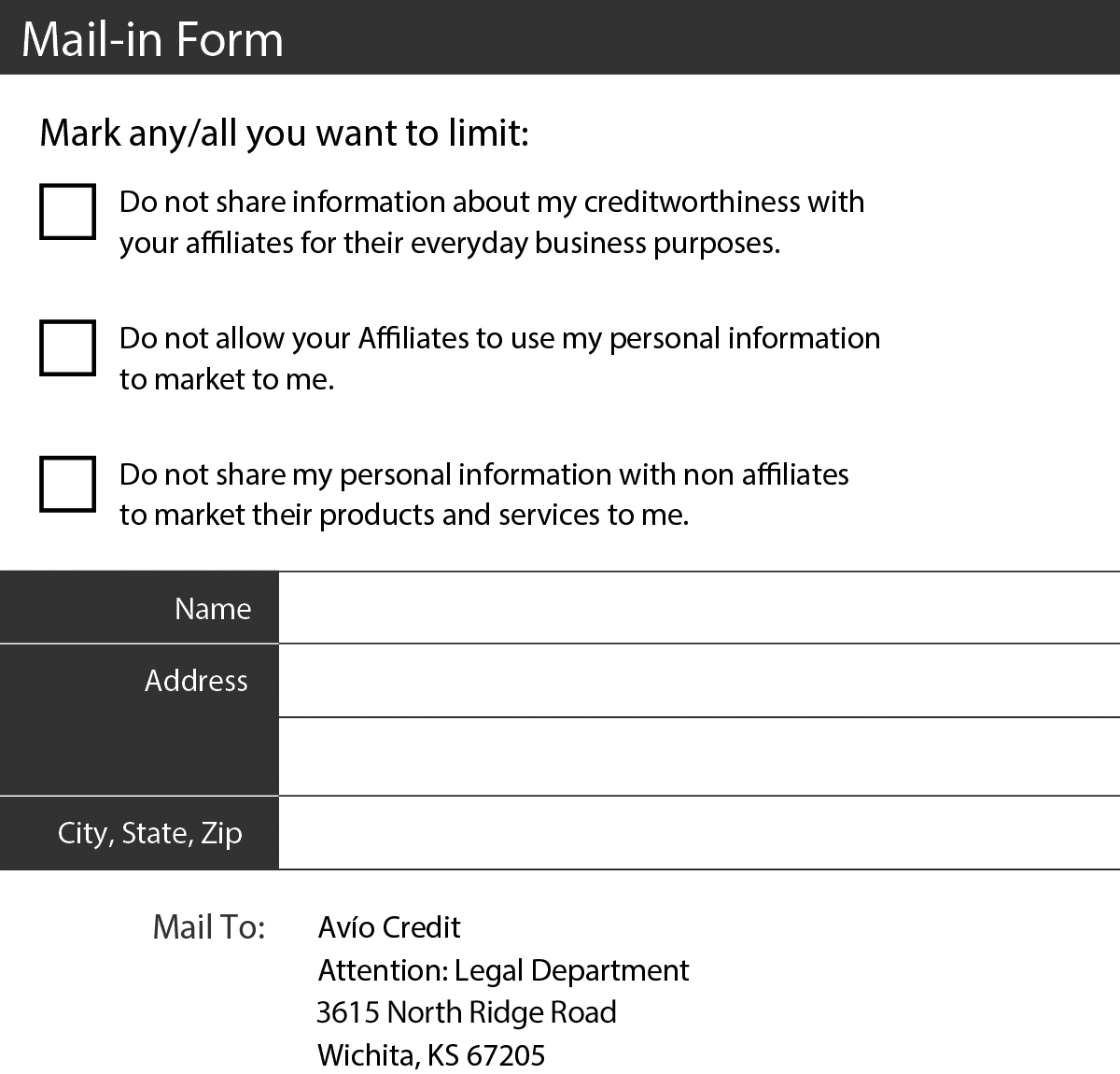 Opt-out mail form